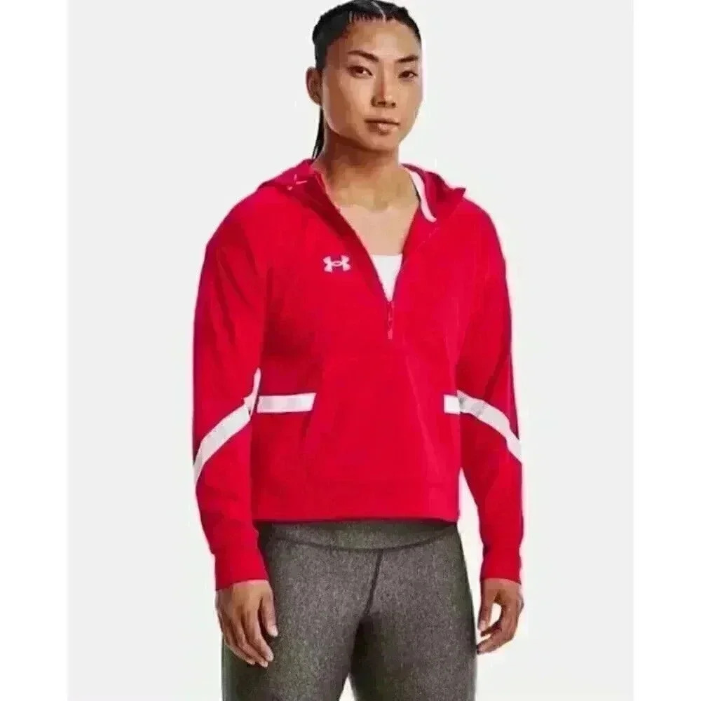 UA Under Armour Womens Storm Fleece Hoodie Red 1/2 Zip Heatgear Outdoor Stretch